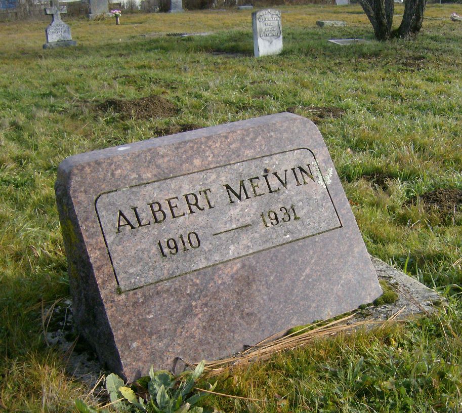 Albert Melvin's stone, Medford IOOF Cemetery, December 29, 2013