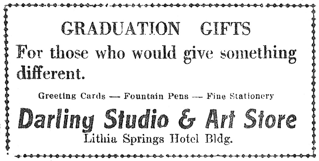 Carl Darling ad, May 14, 1926 Ashland Daily Tidings