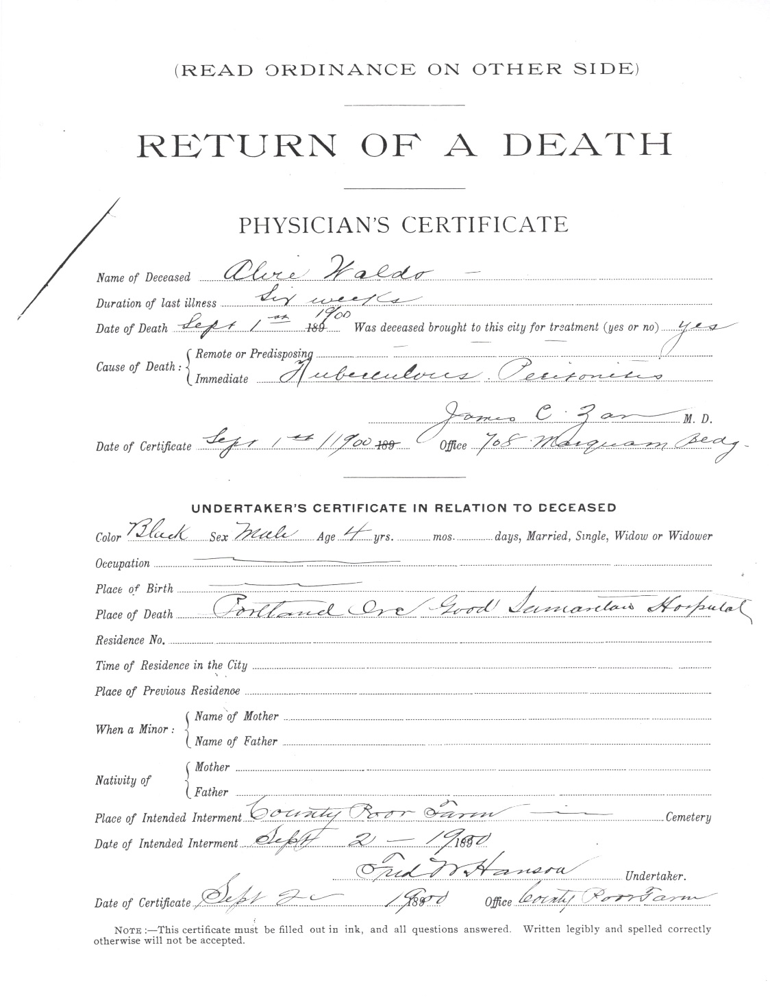 Alvia Waldo Death Certificate